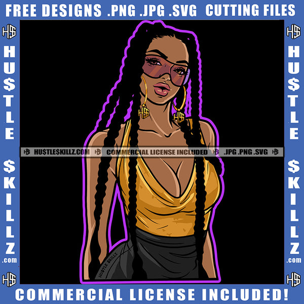 Nubian Woman Wearing Sunglass Grind Grinding Bank Dollar Melanin Woman Standing Hustler Hustling SVG JPG PNG Vector Clipart Cricut Cutting Files