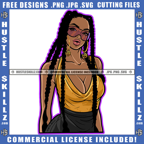 Nubian Woman Wearing Sunglass Grind Grinding Bank Dollar Melanin Woman Standing Hustler Hustling SVG JPG PNG Vector Clipart Cricut Cutting Files