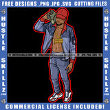 Black Man Holding Money Wearing Jean Jacket Jeans No Shirt Chain Stacks Cash Money Baseball Melanin Boy Standing Cap Hustler SVG JPG PNG Vector Clipart Cricut Cutting File