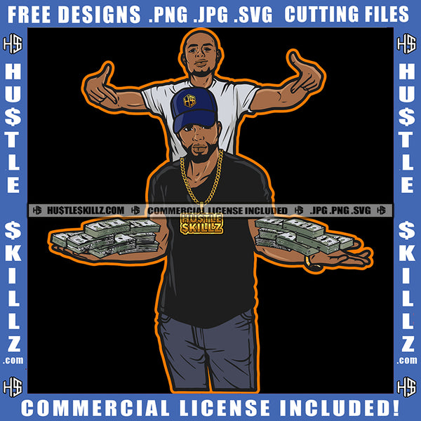 Young Gangster Woman Holding Money Bundle Cash Bank Dollar Bill Melanin Hustler Hustling Wearing Jinse And Cap SVG JPG PNG Vector Clipart Cricut Cutting Files