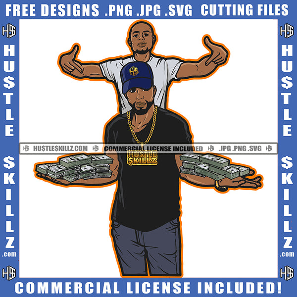 Young Gangster Woman Holding Money Bundle Cash Bank Dollar Bill Melanin Hustler Hustling Wearing Jinse And Cap SVG JPG PNG Vector Clipart Cricut Cutting Files