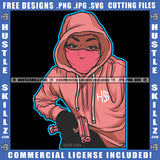 Nubian Gangster Woman Grind Grinding Melanin Woman Holding Pistol Bank Dollar Bill Wearing Face Mask Hustler Hustling SVG JPG PNG Vector Clipart Cricut Cutting Files