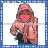 Nubian Gangster Woman Grind Grinding Melanin Woman Holding Pistol Bank Dollar Bill Wearing Face Mask Hustler Hustling SVG JPG PNG Vector Clipart Cricut Cutting Files