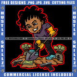 African American Locs Dreads Hair Girl To Dig Smile Face Design Element Melanin Nubian Girl Money And Gun On Floor Black Girl Magic Ski Mask Gangster SVG JPG PNG Vector Clipart Cricut Cutting Files
