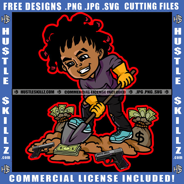 African American Locs Dreads Hair Girl To Dig Smile Face Design Element Melanin Nubian Girl Money And Gun On Floor Black Girl Magic Ski Mask Gangster SVG JPG PNG Vector Clipart Cricut Cutting Files