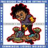 African American Locs Dreads Hair Girl To Dig Smile Face Design Element Melanin Nubian Girl Money And Gun On Floor Black Girl Magic Ski Mask Gangster SVG JPG PNG Vector Clipart Cricut Cutting Files