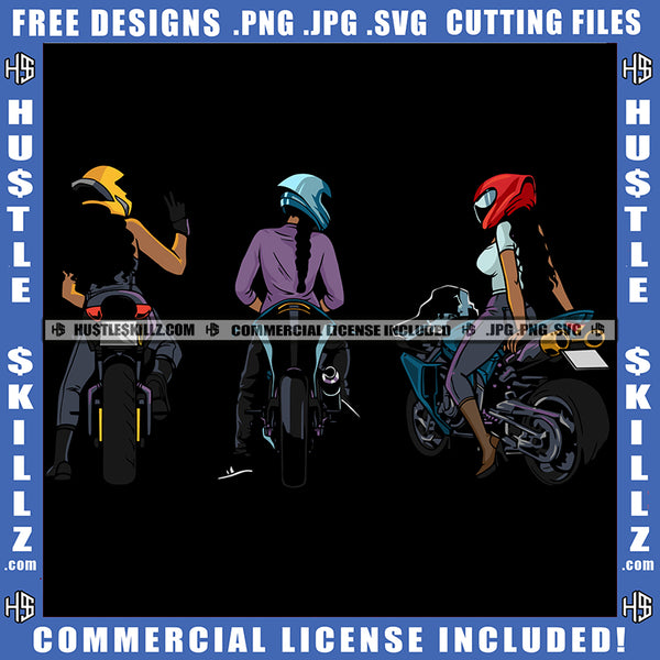 African American Woman Riding Motorcycle Melanin Nubian Girl Wearing Helmet Design Element Magic Ski Mask Gangster SVG JPG PNG Vector Clipart Cricut Cutting Files