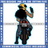 African American Woman Ride Motorcycle Hustler Grind Designs Element Melanin Nubian Girl Curly Hair Peach Hand Sign Magic Ski Mask Gangster SVG JPG PNG Vector Clipart Cricut Cutting Files