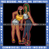 African American Woman Standing Design Element Melanin Nubian Girl Colorful Hair Magic Ski Mask Gangster SVG JPG PNG Vector Clipart Cricut Cutting Files