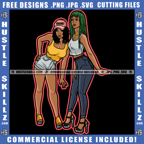 African American Woman Standing Design Element Melanin Nubian Girl Colorful Hair Magic Ski Mask Gangster SVG JPG PNG Vector Clipart Cricut Cutting Files