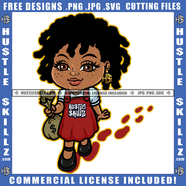 African American Locs Dreads Hair Girl Holding Money Bag Melanin Nubian Girl Walking Design Element Magic Ski Mask Gangster SVG JPG PNG Vector Clipart Cricut Cutting Files