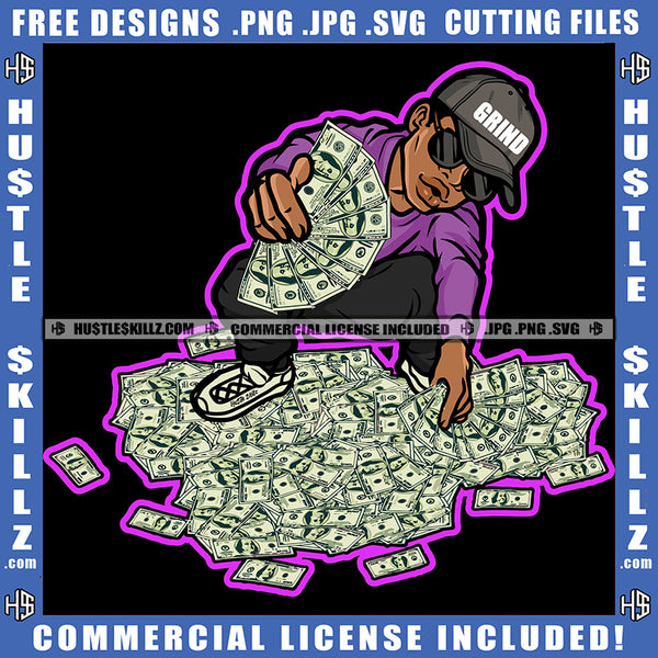 African American Man Sitting Design Element Holding Money Melanin Nubian Man Black Man Magic Ski Mask Gangster SVG JPG PNG Vector Clipart Cricut Cutting Files
