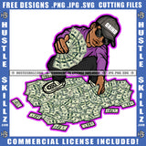 African American Man Sitting Design Element Holding Money Melanin Nubian Man Black Man Magic Ski Mask Gangster SVG JPG PNG Vector Clipart Cricut Cutting Files
