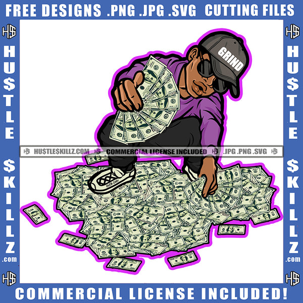 African American Man Sitting Design Element Holding Money Melanin Nubian Man Black Man Magic Ski Mask Gangster SVG JPG PNG Vector Clipart Cricut Cutting Files
