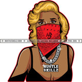 Gangster Melanin Woman Wearing Mask Wearing Chain Design Element Golden Hair Style White Background And Wearing Short Dress SVG JPG PNG Vector Clipart Cricut Cutting Files