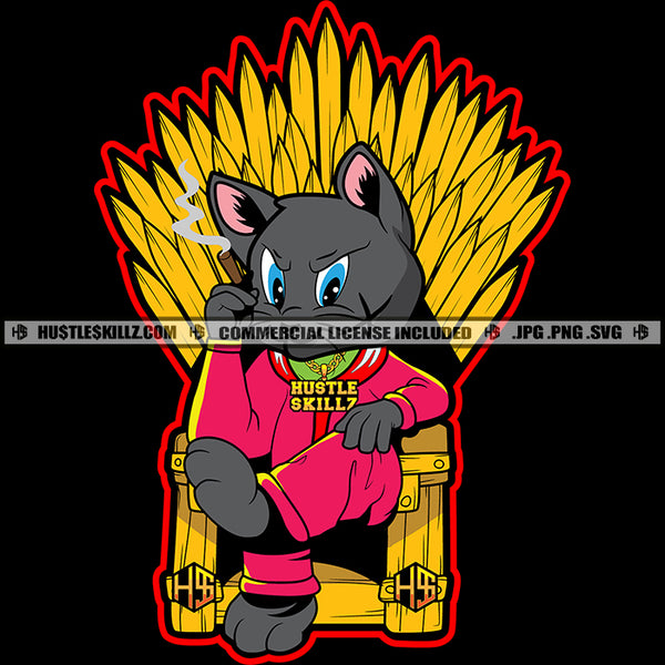 Gangster Scarface Cat Sitting Design Element Cat Smoking Weed Marijuana Vector Cat Sitting King Chair Smile Face SVG JPG PNG Vector Clipart Cricut Cutting Files