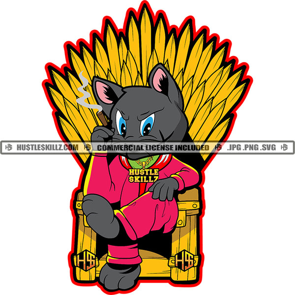 Gangster Scarface Cat Sitting Design Element Cat Smoking Weed Marijuana Vector Cat Sitting King Chair Smile Face SVG JPG PNG Vector Clipart Cricut Cutting Files