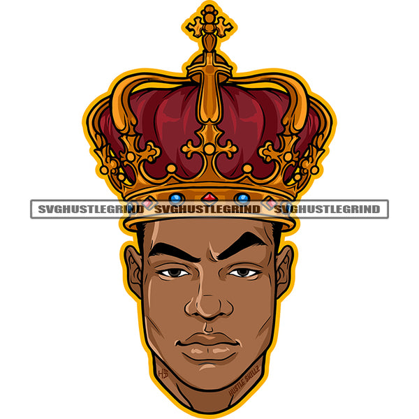 Nubian Young King Head Design Element Crown On Head White Background Expensive Crown Cross Angry Face SVG JPG PNG Vector Clipart Cricut Cutting Files