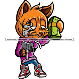 Gangster Scarface Cat Smoking Marijuana Weed Vector Cat Holding Money And Gun White Background Design Element SVG JPG PNG Vector Clipart Cricut Cutting Files