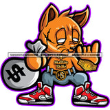 Gangster Scarface Cat Holding Money Bag Design Element White Background Cat Color Body Wearing Watch Cat Standing SVG JPG PNG Vector Clipart Cricut Cutting Files