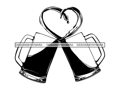 Love Beer Toast Cheers Celebration Anniversary Heart Wedding Symbol Design Vector Art Glass Brew .PNG .SVG Clipart Vector Cricut Cut Cutting