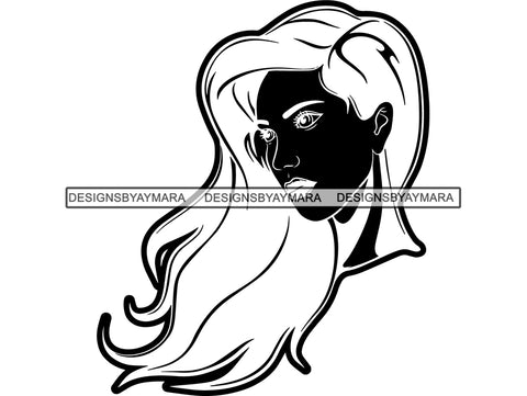 Lady Woman Hair Long Girl Beautiful Symbol Head Design Gorgeous Face Model Hairstyle Flowing Wind .PNG .SVG Clipart Vector Cricut Cut Cutting