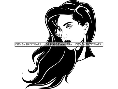 Lady Woman Hair Long Girl Beautiful Symbol Head Design Gorgeous Face Model Hairstyle Flowing Wind .PNG .SVG Clipart Vector Cricut Cut Cutting