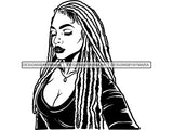 Woman With Locs Dreads In BW In Black SVG JPG PNG Vector Clipart Cricut Silhouette Cut Cutting