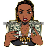 Afro Black Woman Holding Money Angry Face Design Element Locus Hair Style Long Nail White Background SVG JPG PNG Vector Clipart Cricut Cutting Files