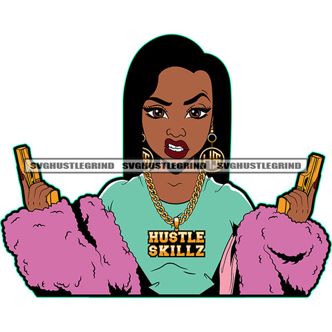 Afro Woman Holding Gun Vector Angry Face Woman Design Element White Background Melanin Woman Hair Style SVG JPG PNG Vector Clipart Cricut Cutting Files