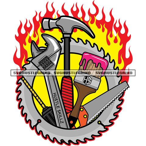Tools Hammer Drill Wrench Color Design Element Fire Background Vector Color Dripping SVG JPG PNG Vector Clipart Cricut Cutting Files