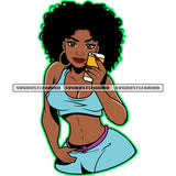 Curly Woman Strong Beautiful Queen Brown Melanin Pretty Popping Female Lady Flow Holding Phone Afro Hair Style Design Element SVG JPG PNG Vector Clipart Cricut Cutting Files
