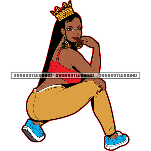 African Sexy Woman Sitting Sexy Pose African Girl Crown On Head Design Element Melanin Woman Wearing Bikini Gangster Woman Cute Face SVG JPG PNG Vector Clipart Cricut Cutting Files