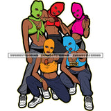Gangster Girls Wearing Ski Mask Best Buddies Friends Squad Melanin Sisters White Background Wearing Bikini And Jeans Design Element SVG JPG PNG Vector Clipart Cricut Cutting Files