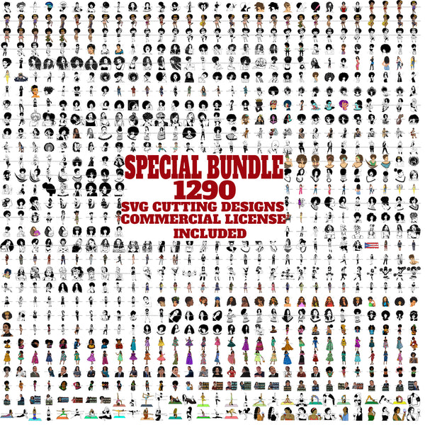HUGE MEGA BUNDLE 1297 SVG Layered Vector Designs Afro Woman African American Women Melanin Nubian Black Girl Magic SVG PNG JPG Cutting Files For Silhouette Cricut and More