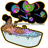 Melanin Black Queen Sister Bathtub Smoking Weed Marijuana Wine Wine Glass Water Shower Towel Wrap Relax Bathe Color Smoke Black Logo White Background Design Element SVG JPG PNG Vector Clipart Cricut Cutting Files