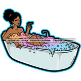 Melanin Black Queen Sister Bathtub Smoking Weed Marijuana Wine Wine Glass Water Shower Towel Wrap Relax Bathe Logo White Background Design Element SVG JPG PNG Vector Clipart Cricut Cutting Files