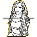 Melanin Woman Smile Face Design Element Black And White Cute Melanin Woman Red Head BW Wearing Ear Ring Vector Wearing Bikini SVG JPG PNG Vector Clipart Cricut Cutting Files