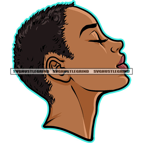Melanin Woman Short Curly Hair Side Face Design Element Melanin Girls Close Eyes Vector White Background Cute Face Lipstick SVG JPG PNG Vector Clipart Cricut Cutting Files