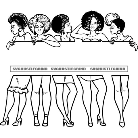 Melanin Woman Face And Body Design Element Black And White Vector Afro Hair Style Woman Color Body And Smile Face Design BW SVG JPG PNG Vector Clipart Cricut Cutting Files