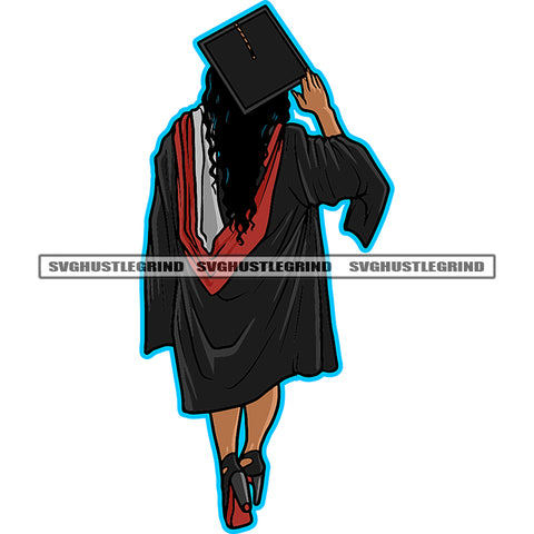 Melanin Graduation Woman Wearing Cap Vector Diploma Ceremony White Background Achievement Education College Student Success Graduate Design Element SVG JPG PNG Vector Clipart Cricut Cutting Files