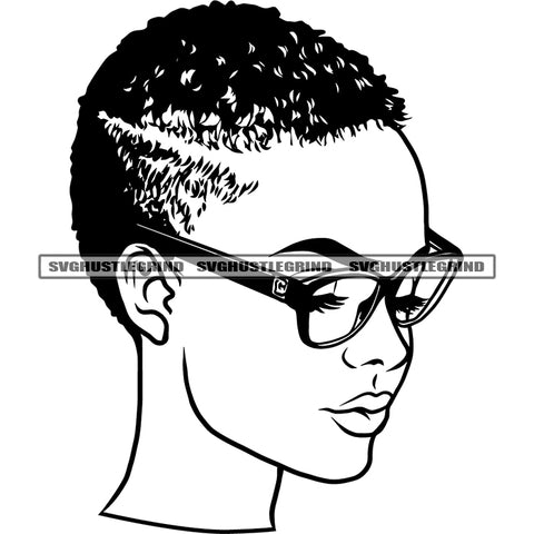 Melanin And Goddess Woman Short Hair Design Element Style Woman Vector Black And White Melanin Woman Wearing Sunglass Big BW SVG JPG PNG Vector Clipart Cricut Cutting Files