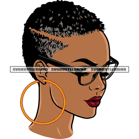 Melanin And Goddess Woman White Background Short Hair Style Woman Vector Melanin Woman Wearing Sunglass Big Ear Ring Design Element SVG JPG PNG Vector Clipart Cricut Cutting Files