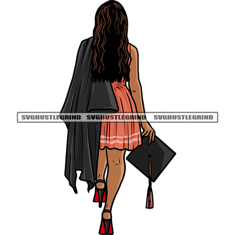 Graduation Woman Holding Cap Diploma Achievement White Background Education College Ceremony Student Success Graduate Design Element Vector SVG JPG PNG Vector Clipart Cricut Cutting Files