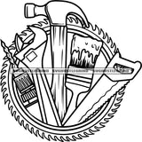 Repairs And Maintenance Tools Black And White Repair Sketch For Home Hammer Wrench Screwdriver Design Element BW Logo Handy Man Brush SVG JPG PNG Vector Clipart Cricut Cutting Files