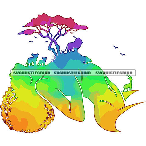 Melanin Woman The Color Of Artwork Animal And Tree Silhouette Vector Design Element White Background Curly Short Hair No Face SVG JPG PNG Vector Clipart Cricut Cutting Files