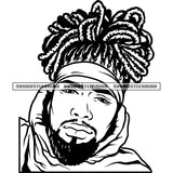 Melanin Black Man Black And White Design Element Locus Hair Style Vector BW White Background Cute Face Artwork Band On Head Wearing Hudi SVG JPG PNG Vector Clipart Cricut Cutting Files