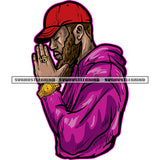 Melanin Man Body Design Element Afro Black Man Wearing Baseball Cap Wearing Gold Watch and Ring White Background Hard Praying Hand SVG JPG PNG Vector Clipart Cricut Cutting Files