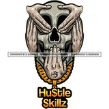 No Evil Hear No Evil Speak No Evil Skull Hands Savage Skull Skeleton Color Head And Hand Design Element White Background Wearing Chain Hand Holding Skull Skeleton Head SVG JPG PNG Vector Clipart Cricut Cutting Files