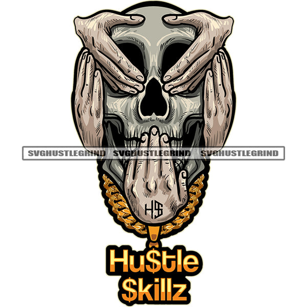 No Evil Hear No Evil Speak No Evil Skull Hands Savage Skull Skeleton Color Head And Hand Design Element White Background Wearing Chain Hand Holding Skull Skeleton Head SVG JPG PNG Vector Clipart Cricut Cutting Files